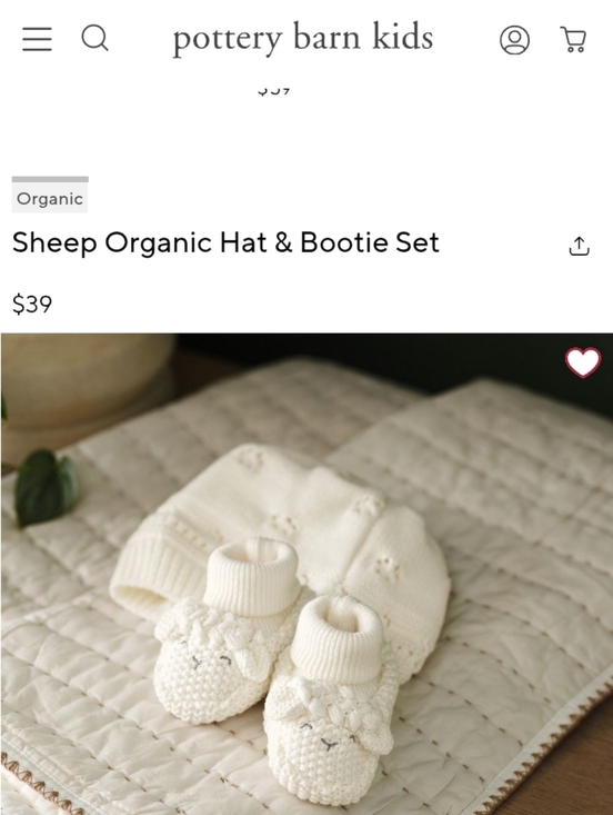 Pottery Barn Kids Other - NWT: POTTERY BARN KIDS; SHEEP ORGANIC HAT & BOOTIE SET, IVORY/CREAM, 3-6mo.